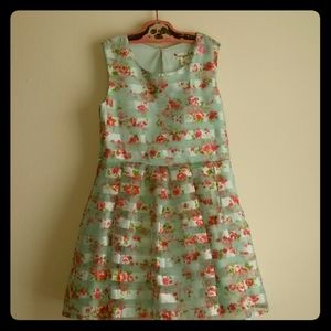 Pastel green & roses girl's dress